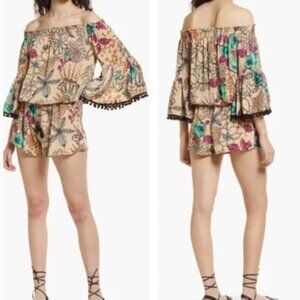 NWT RAGA Kassie Tropical Floral Off The Shoulder‎ Romper XS S Anthropologie